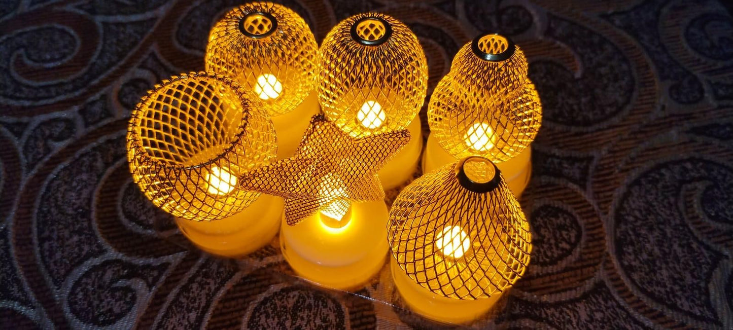 🕯️ Golden Net LED Tealight Candle Lanterns (Pack of 6)