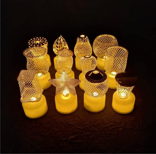 🕯️ Golden Net LED Tealight Candle Lanterns (Pack of 6)